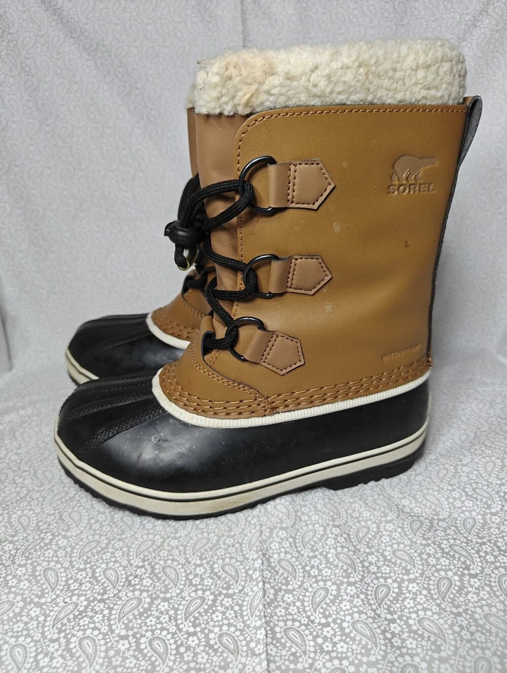 Sorel Youth Yoot PAC Brown Black Leather Waterproof Winter Boots Size 2